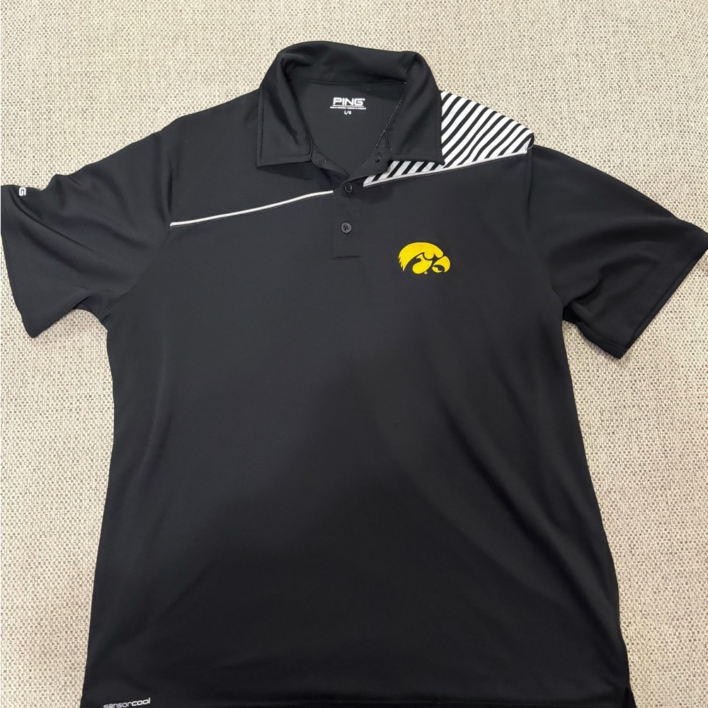 Iowa Hawkeyes Ping Golf Polo Shirt Gray White Geometric Gold Logo Mens 2XL